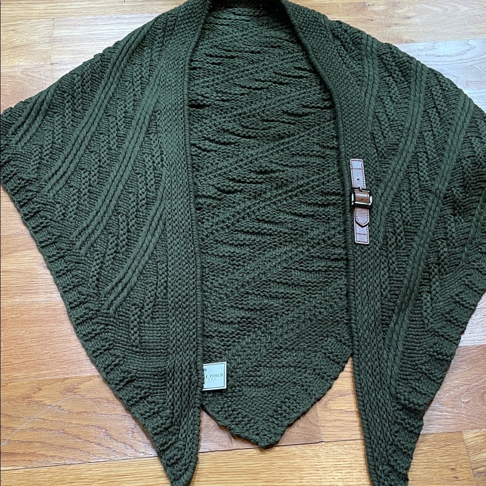 Dark Green Knit Poncho Wrap